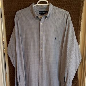 Ralph Lauren White and Blue Mini-Check Button-Down Shirt